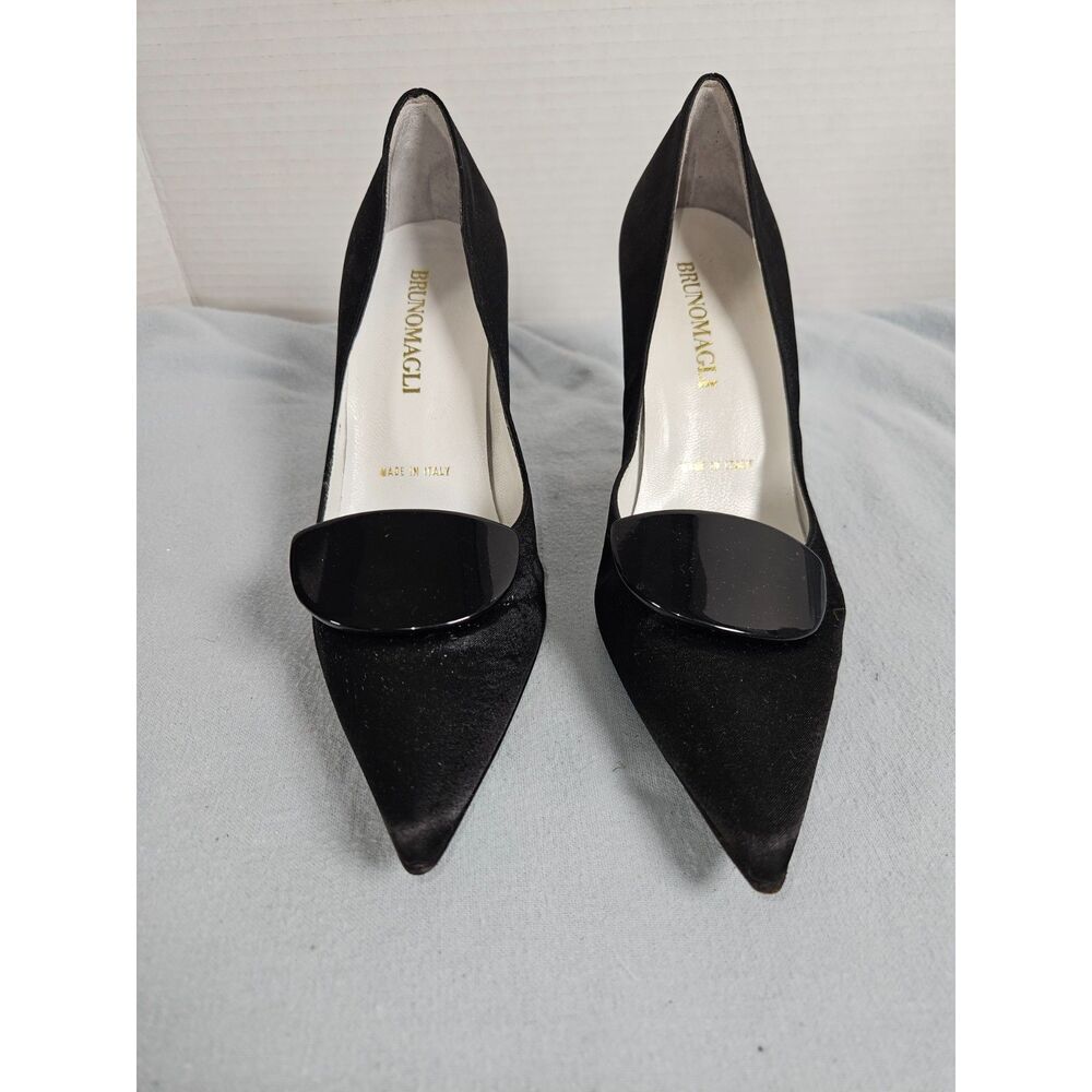 Bruno Magli Black Satin Pumps Stilettos Italian EU36